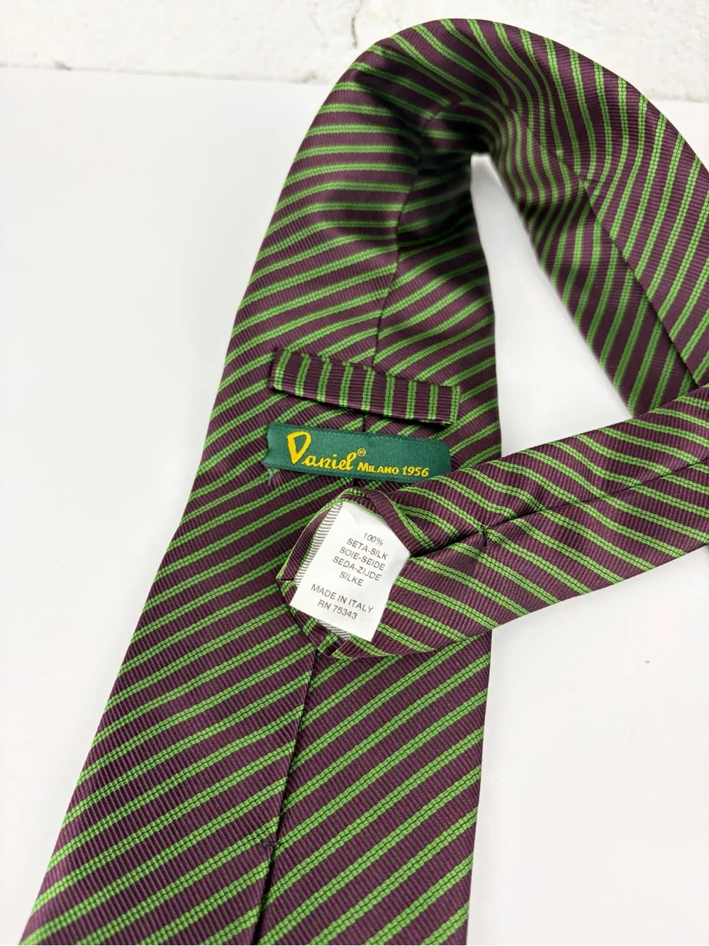 Daniel Milano Silk Pin Striped Green Brown Necktie Made Italy Neck Tie